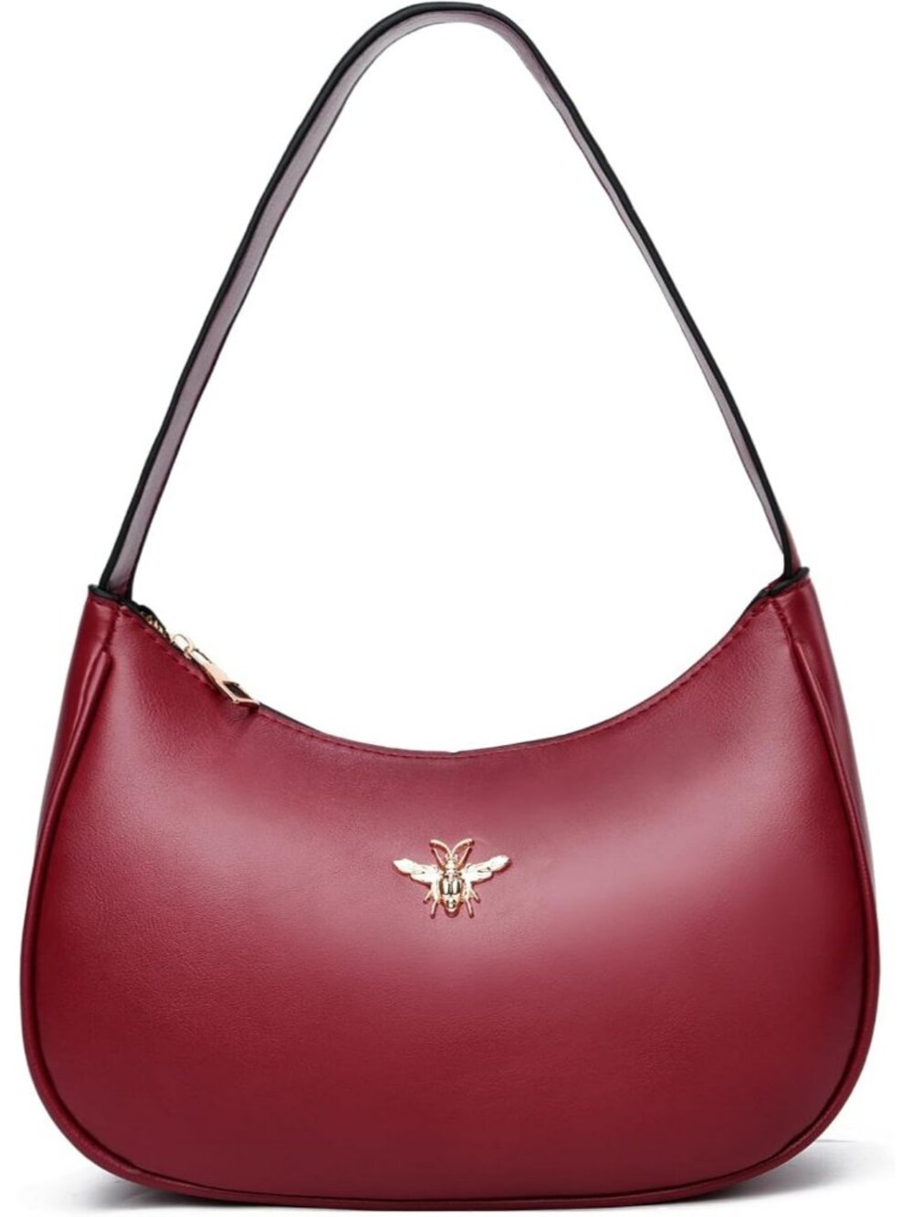 Women's Wine Leather Small Stylish Retro Zipper Classic Clutch Hobo Tote Bags